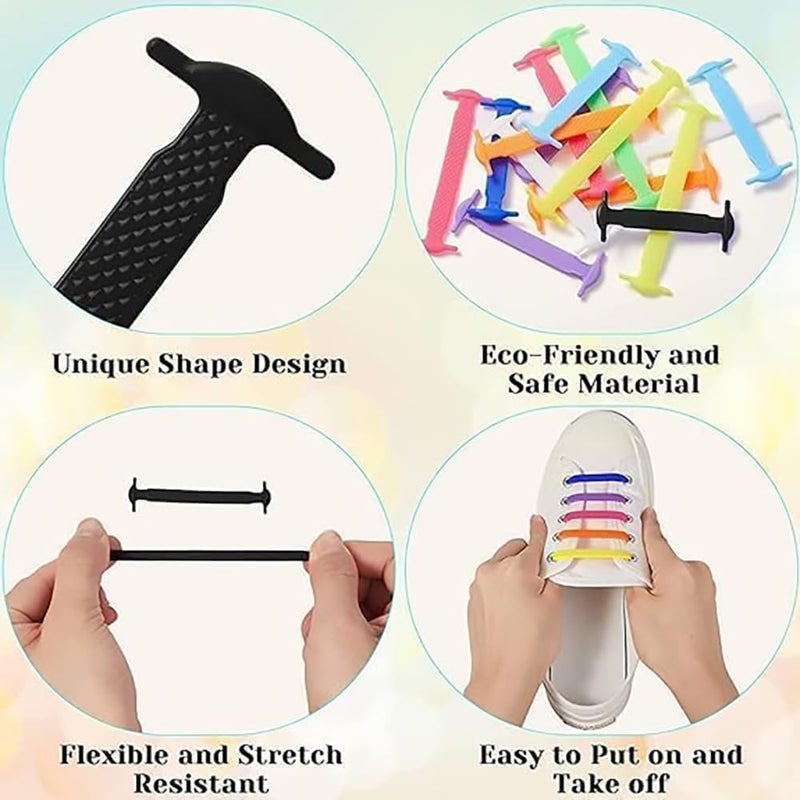 كيلا أربطة أحذية بدون عقدة للأطفال والكبار، أربطة مطاطية للأحذية الرياضية، أربطة أحذية مسطحة من السيليكون بدون عقدة لأحذية الجري (زوجان أسود وأبيض) - Image 2